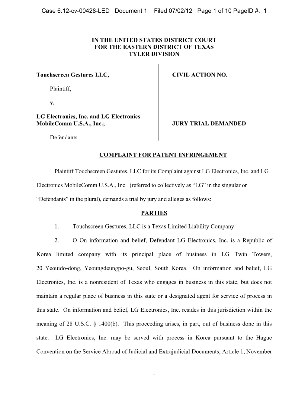 Touchscreen V LG Complaint