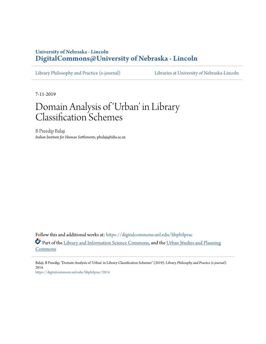 Domain Analysis of Â•Ÿurbanâ•Ž in Library Classification Schemes