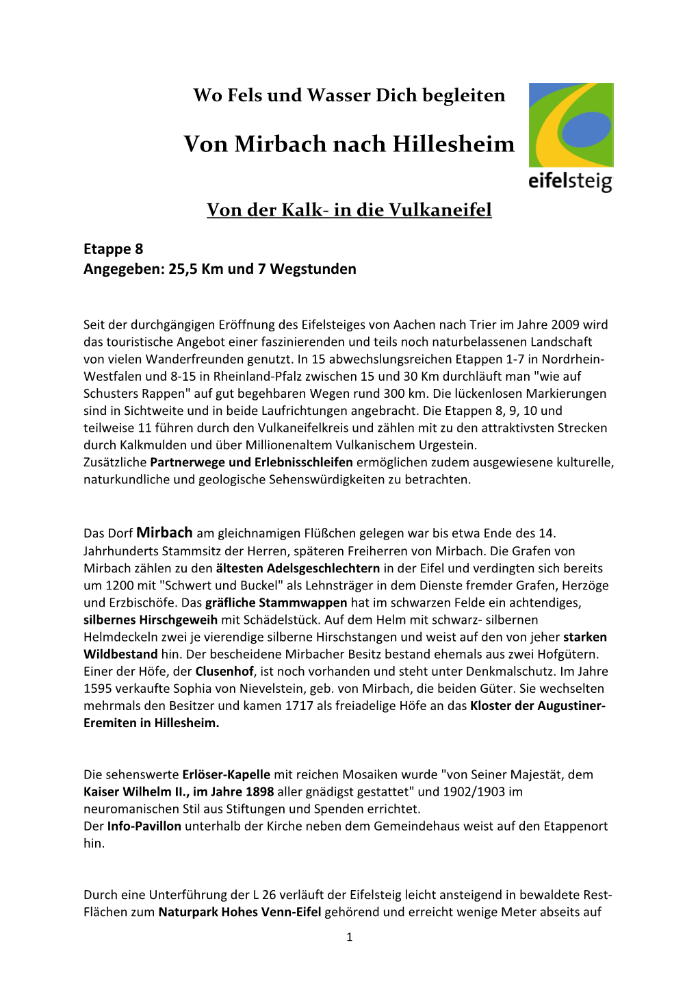 Eifelsteig, Etappe 8 Mirbach- Hillesheim