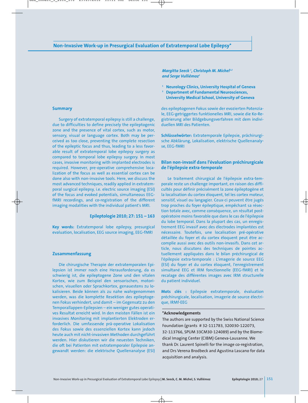 Non-Invasive Work-Up in Presurgical Evaluation of Extratemporal Lobe Epilepsy*