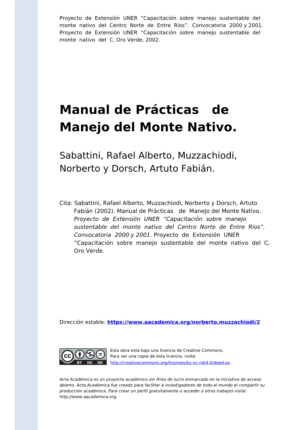 Manual De Prácticas De Manejo Del Monte Nativo