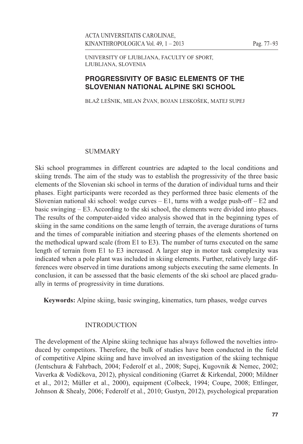 Progressivity of Basic Elements of the Slovenian National Alpine Ski School