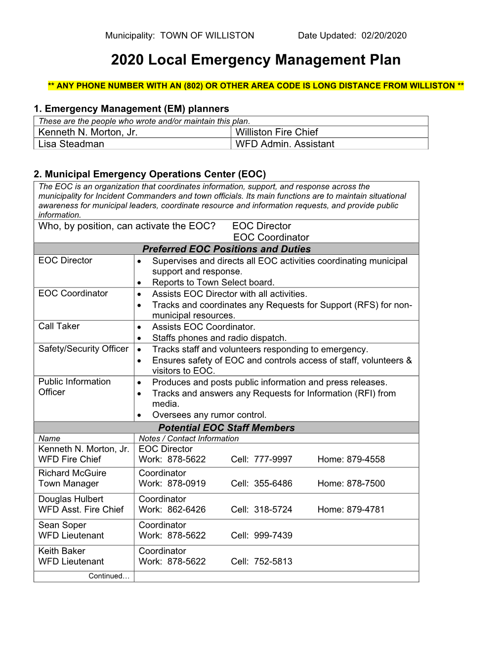 2020 Local Emergency Management Plan