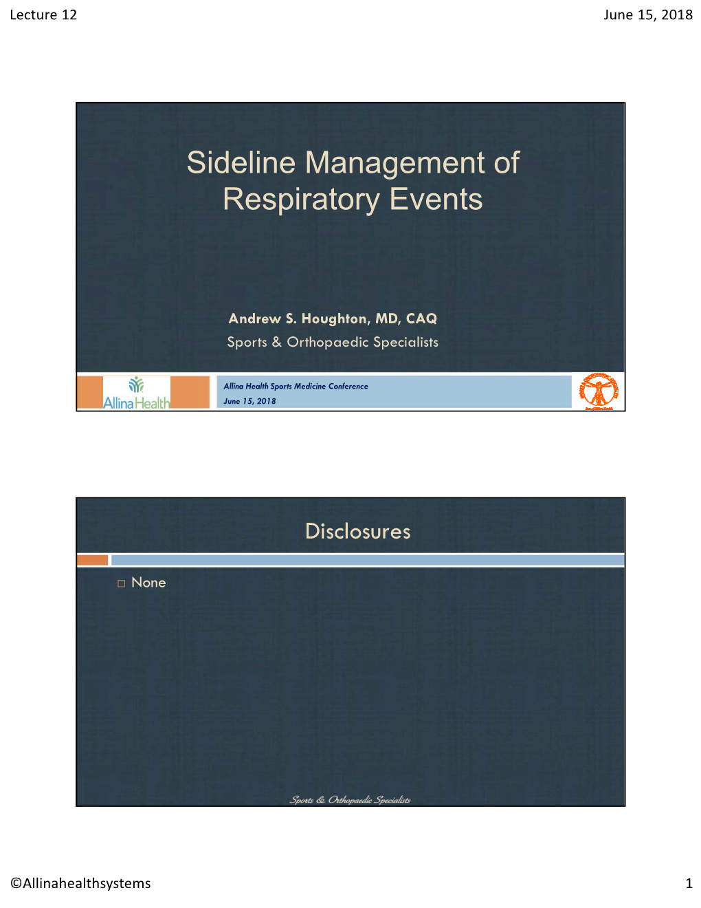 Sideline Management of Respiratory Events