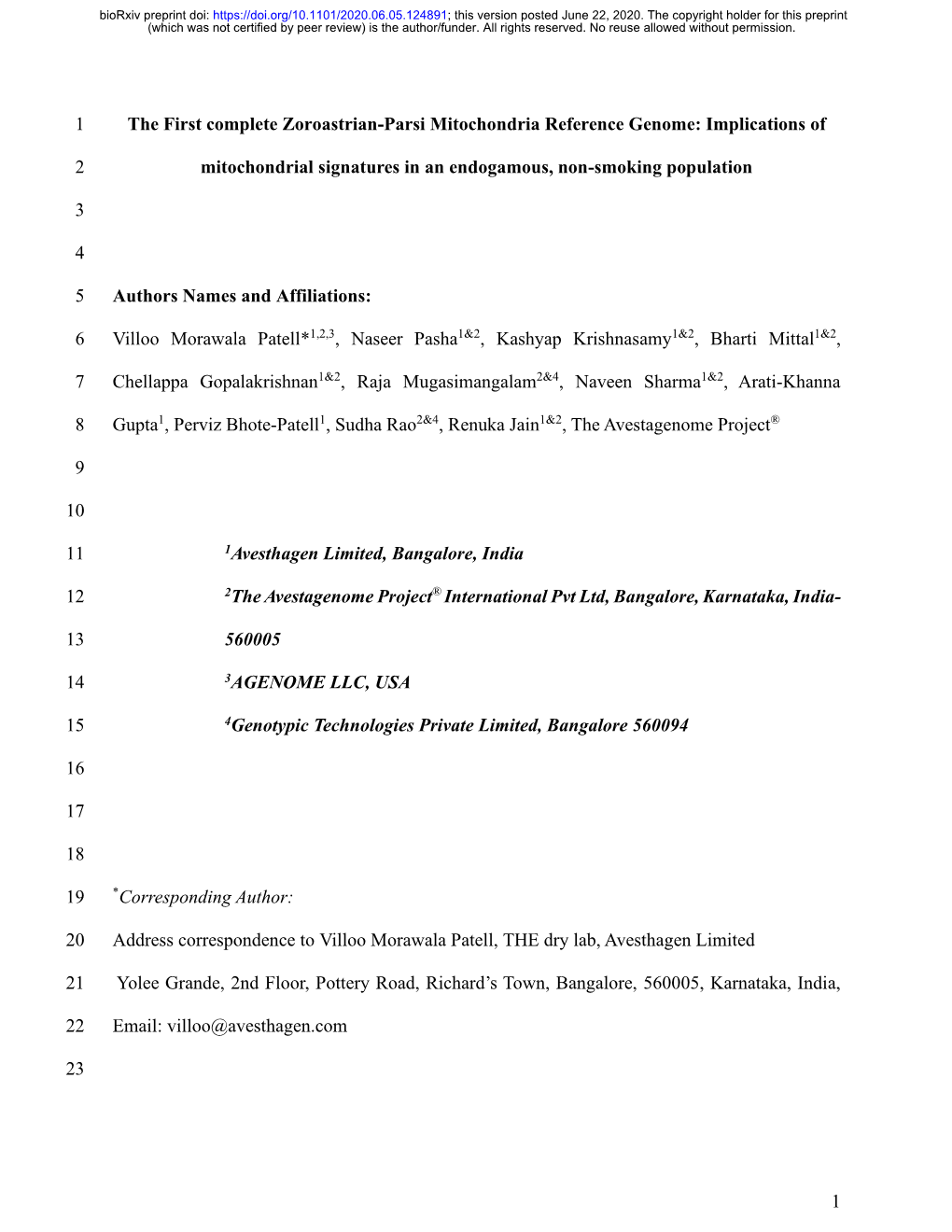 The First Complete Zoroastrian-Parsi Mitochondria Reference Genome: Implications Of