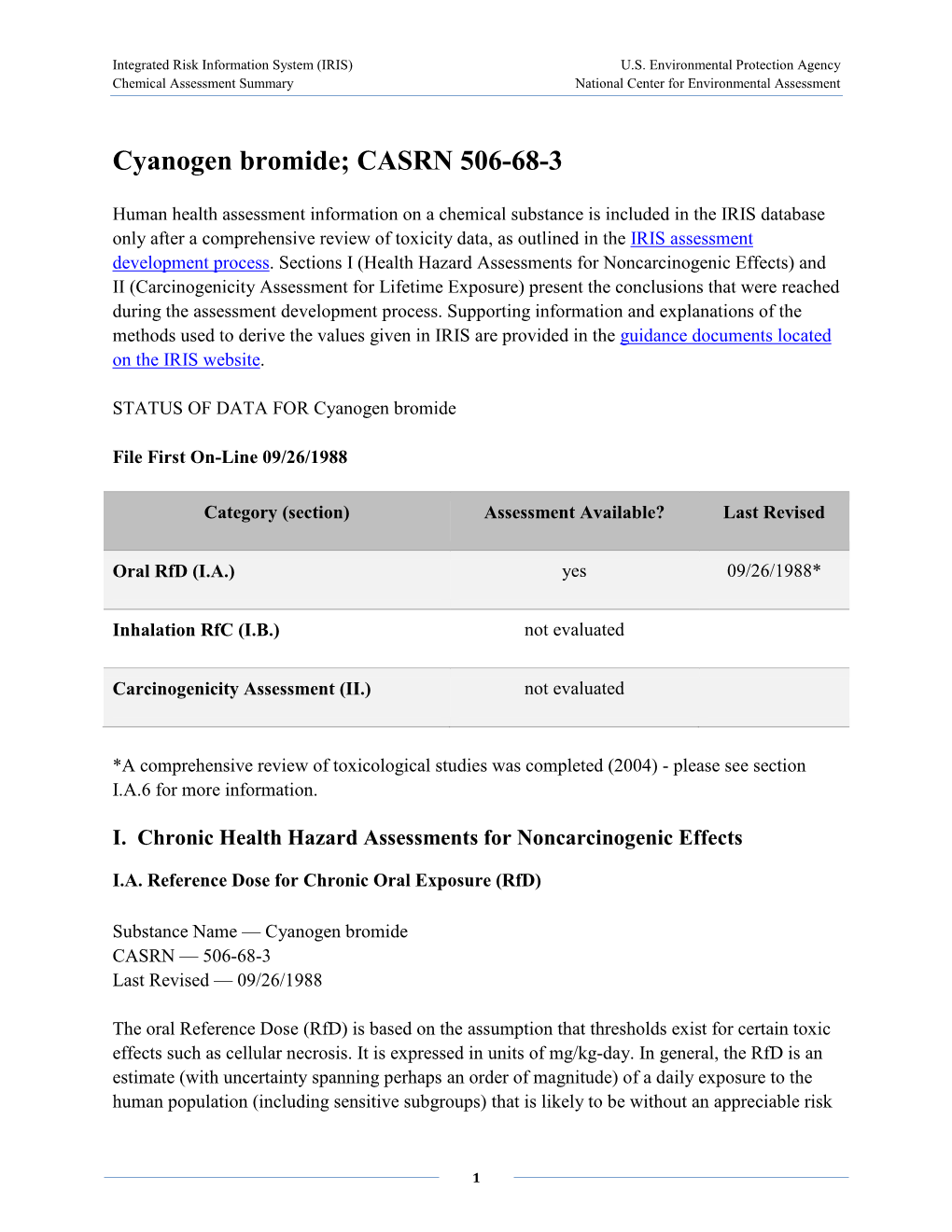 Cyanogen Bromide; CASRN 506-68-3