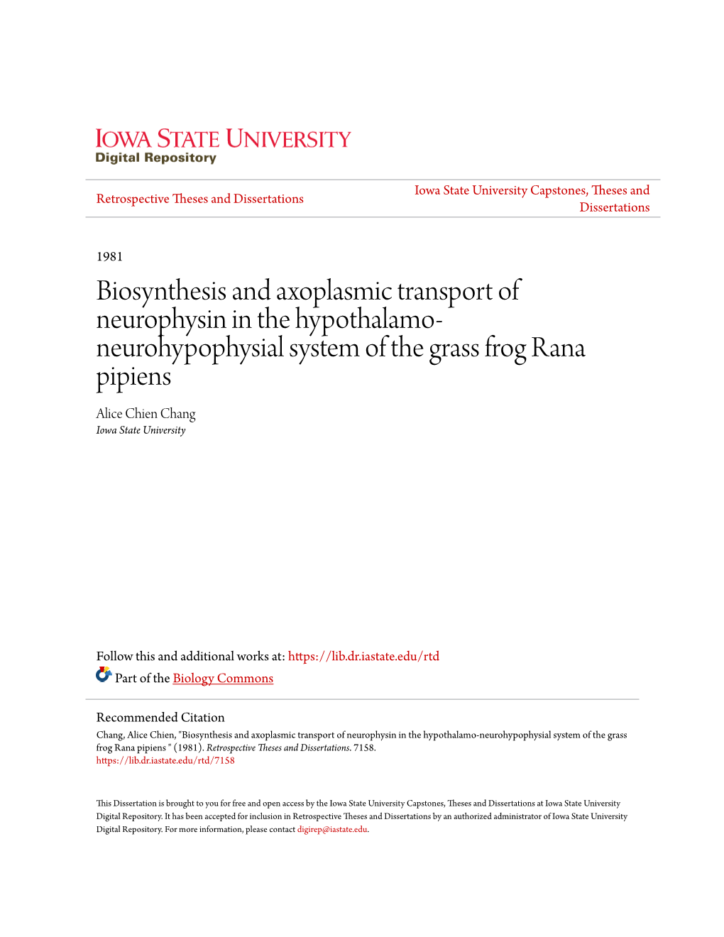 Biosynthesis and Axoplasmic Transport of Neurophysin in the Hypothalamo