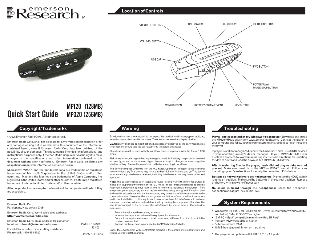 Quick Start Guide MP320 (256MB)