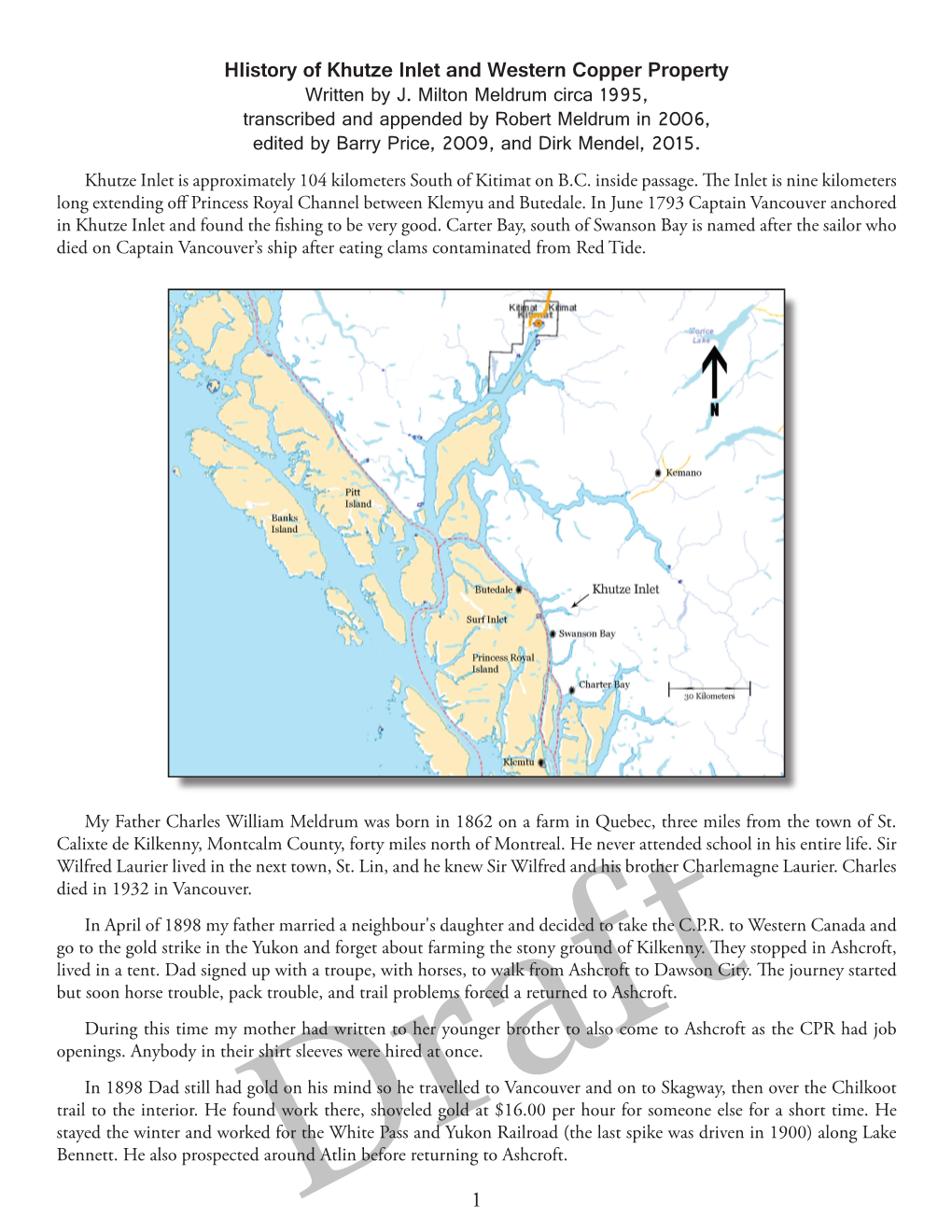 1 Hiistory of Khutze Inlet and Western Copper Property