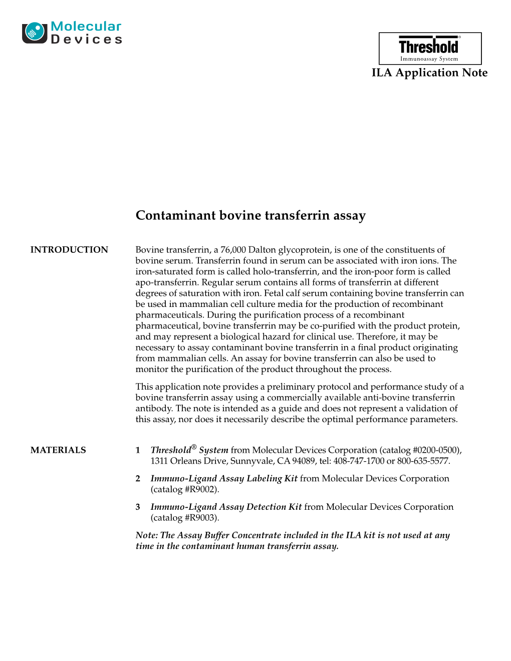 Contaminant Bovine Transferrin Assay | Molecular Devices