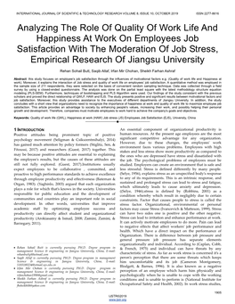 Analyzing the Role of Quality of Work Life and Happiness at Work On