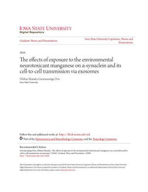 The Effects of Exposure to the Environmental Neurotoxicant Manganese on Α-Synuclein and Its Cell-To-Cell Transmission Via Exoso