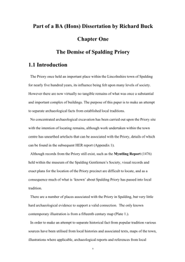 Dissertation by Richard Buck Chapter One the Demise of Spalding Priory