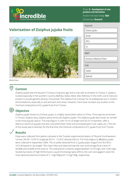 Valorisation of Ziziphus Jujuba Fruits Ziziphus Jujuba