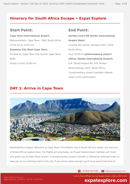 DAY 1: Arrive in Cape Town Itinerary for South Africa Escape • Expat