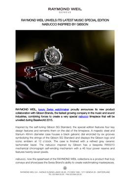 Raymond Weil Unveils Its Latest Music Special Edition Nabucco Inspired by Gibson