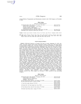 112Th Congress 265 Ernment Reform; Transportation and Infrastructure; Elected to the 112Th Congress on November 2, 2010