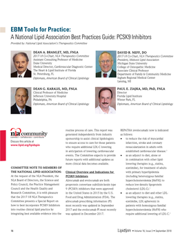 PCSK9 Inhibitors Provided By: National Lipid Association’S Therapeutics Committee