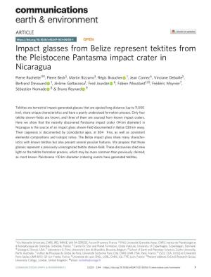 Impact Glasses from Belize Represent Tektites from the Pleistocene