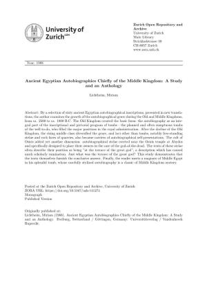 'Ancient Egyptian Autobiographies Chiefly of the Middle Kingdom: a Study and an Anthology'