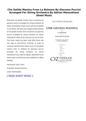 Che Gelida Manina from La Boheme by Giacomo Puccini Arranged for String Orchestra by Adrian Mansukhani Sheet Music