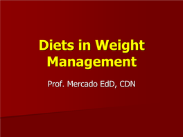 Diets in Weight Management