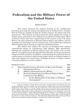 Federalism and the Military Power of the United States