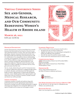Redefining Women's Health in Rhode Island March 26, 2021 8:30 Am–12:30 Pm
