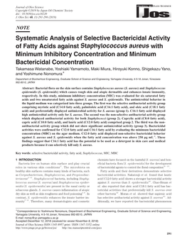 Systematic Analysis of Selective Bactericidal Activity of Fatty Acids