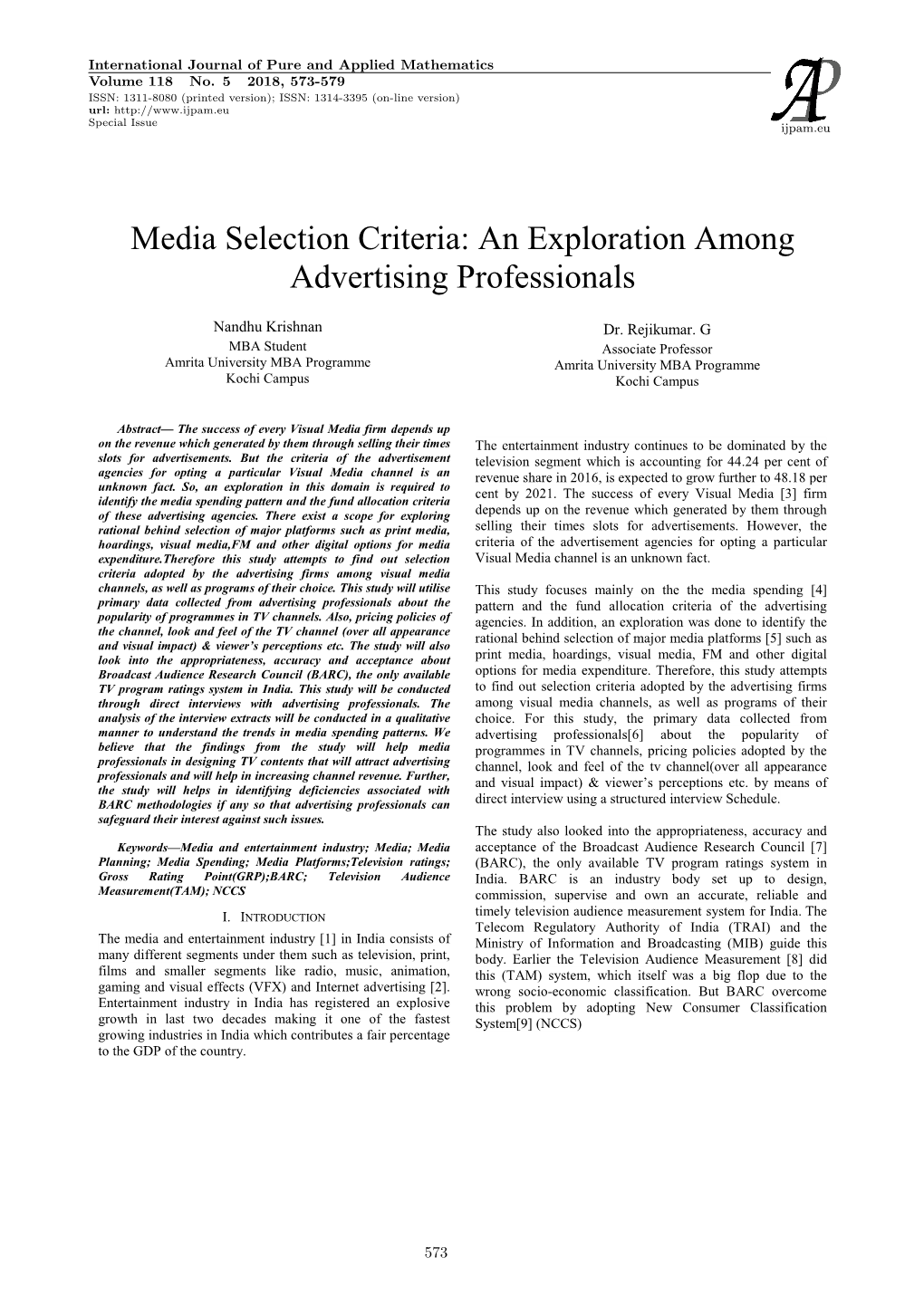 Media Selection Criteria: an Exploration Among Advertising Professionals