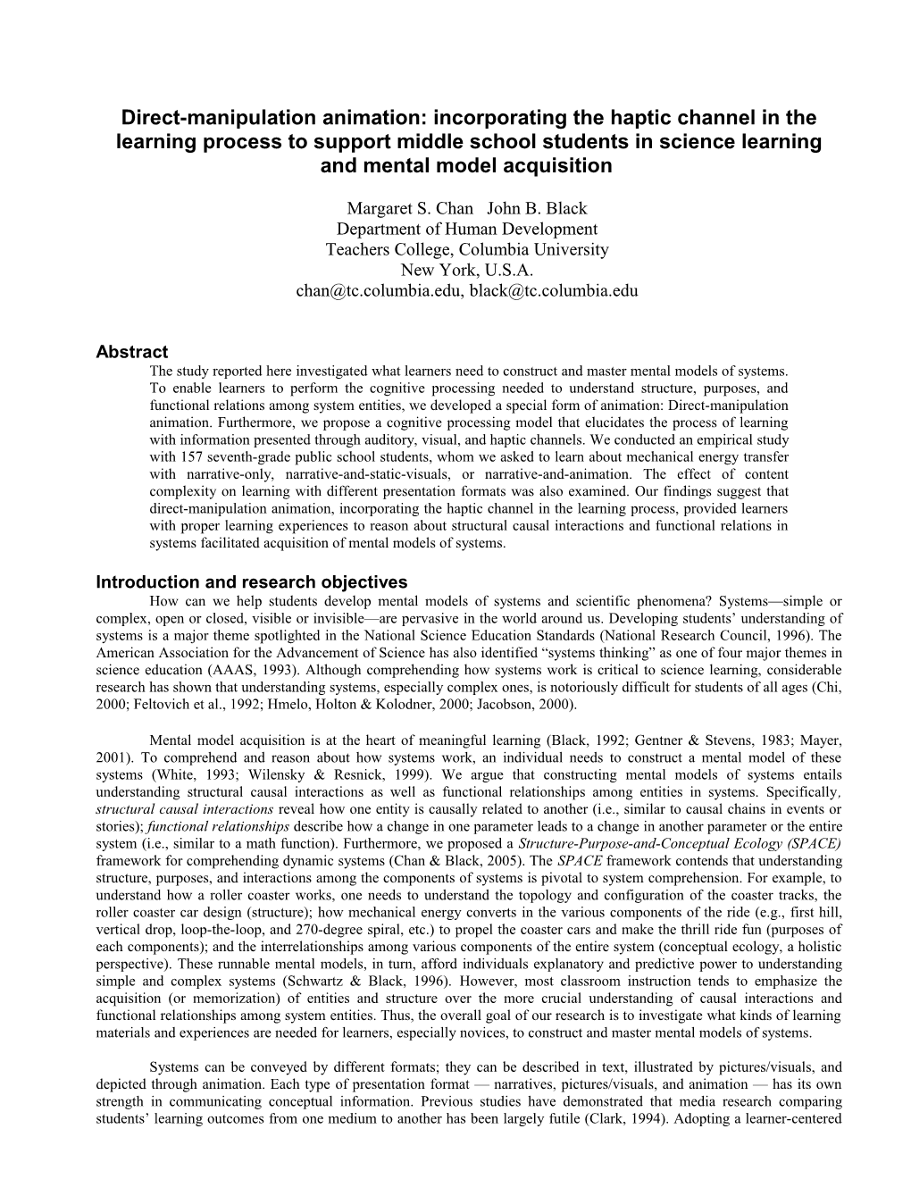 Direct-Manipulation Animation: Incorporating the Haptic Channel in the Learning Process