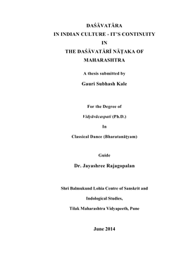 Daśāvatāra in Indian Culture - It’S Continuity in the Daśāvatārῑ Nāṭaka of Maharashtra