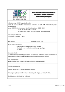 Atlas Des Zones Inondables Du Bassin Versant Du Tech Par La Méthode Hydrogéomorphologique