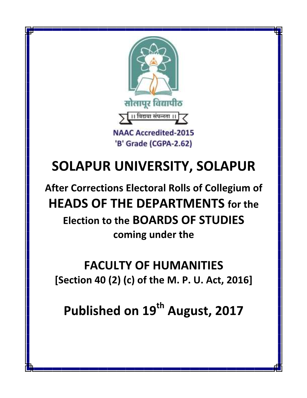 After Corrections Electoral Rolls of Collegium of HEADS of the DEPARTMENTS for the Election to the BOARDS of STUDIES Coming Under The