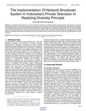 The Implementation of Network Broadcast System in Indonesia's Private Television in Realizing Diversity Principle