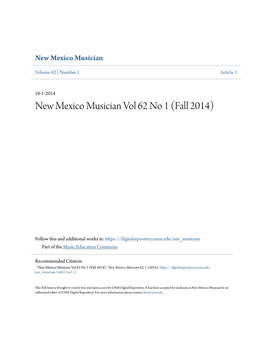 New Mexico Musician Vol 62 No 1 (Fall 2014)