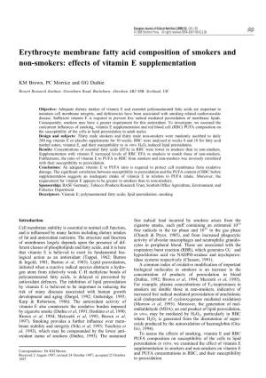 Erythrocyte Membrane Fatty Acid Composition of Smokers and Non-Smokers: Effects of Vitamin E Supplementation