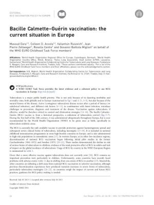 Bacille Calmette–Guérin Vaccination: the Current Situation in Europe
