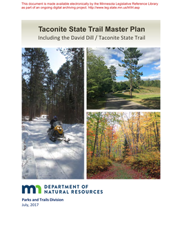 Taconite State Trail Master Plan Including the David Dill / Taconite State Trail