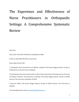 The Experience and Effectiveness of Nurse Practitioners in Orthopaedic Settings: a Comprehensive Systematic Review