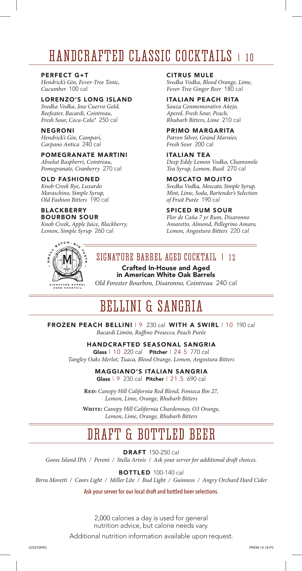 Bellini & Sangria Handcrafted Classic Cocktails | 10 Draft & Bottled Beer