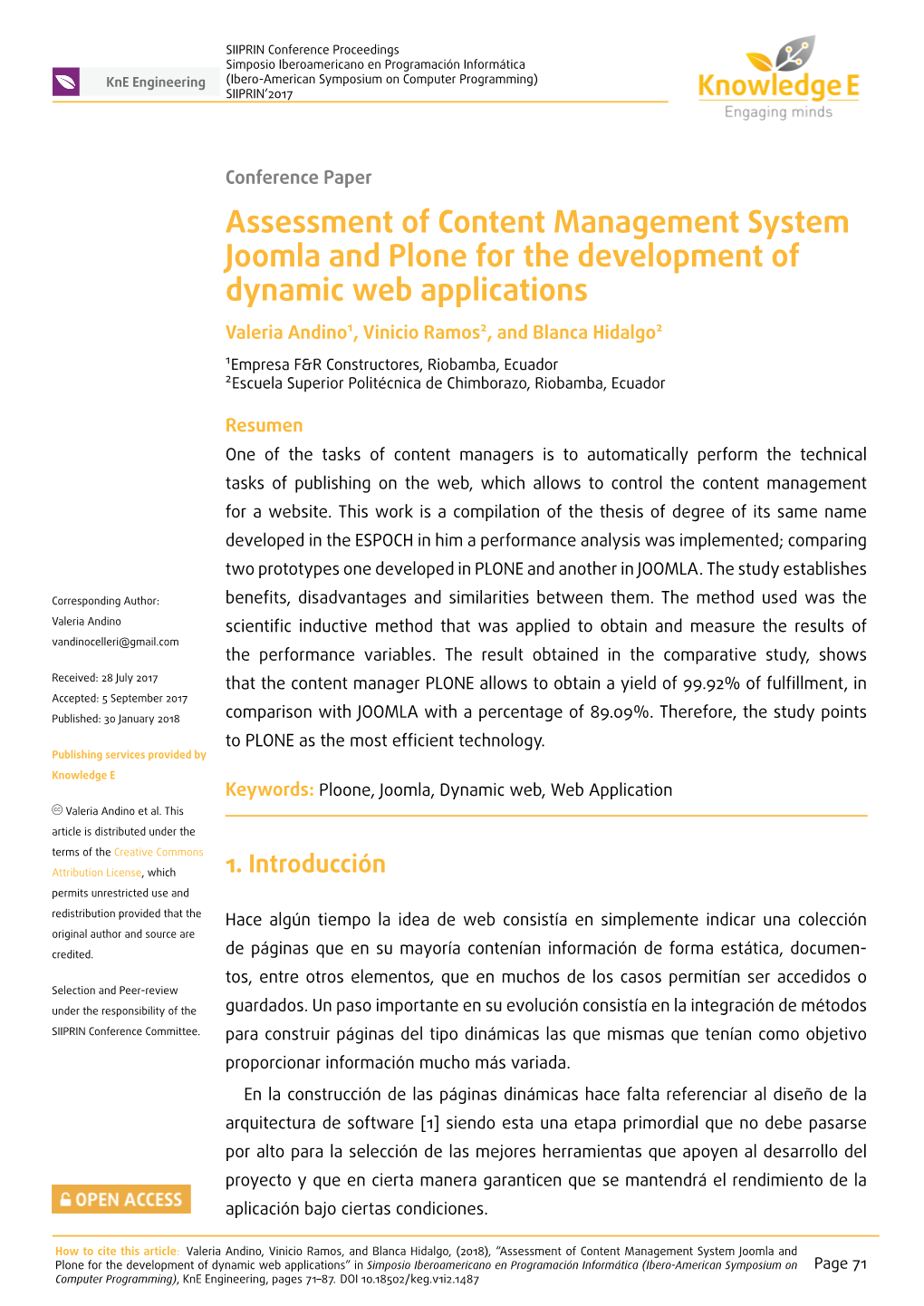 Assessment of Content Management System Joomla and Plone for the Development of Dynamic Web Applications