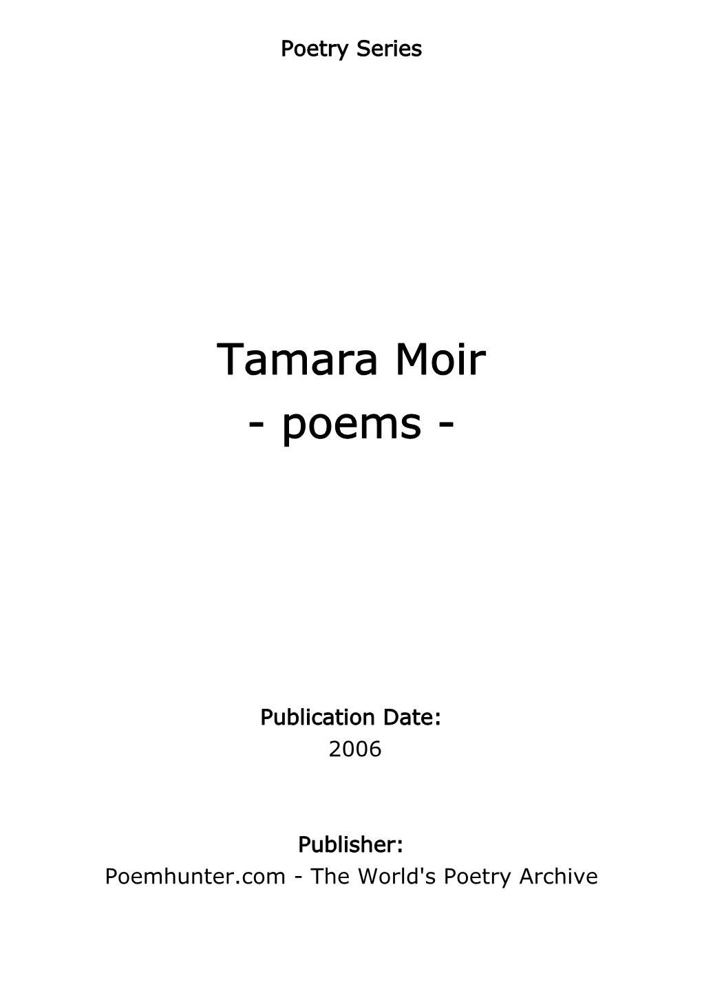 Tamara Moir - Poems