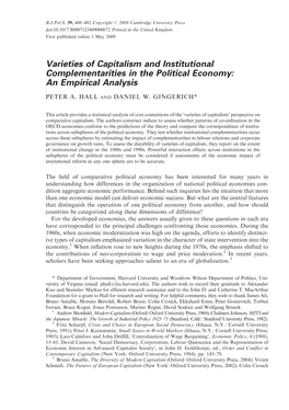 Varieties of Capitalism and Institutional Complementarities in the Political Economy: an Empirical Analysis