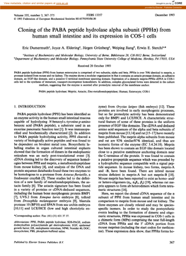 Cloning of the PABA Peptide Hydrolase Alpha Subunit (Ppha) from Human Small Intestine and Its Expression in COS-1 Cells