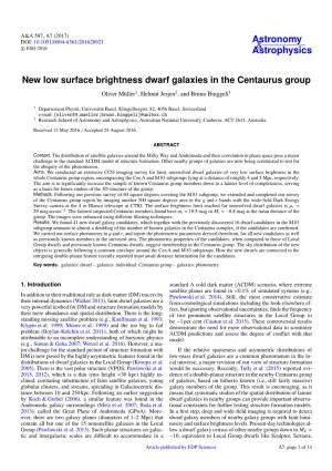 New Low Surface Brightness Dwarf Galaxies in the Centaurus Group Oliver Müller1, Helmut Jerjen2, and Bruno Binggeli1