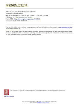 Definite and Semidefinite Quadratic Forms Author(S): Gerard Debreu Source: Econometrica, Vol