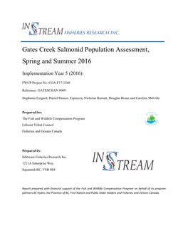 Gates Creek Salmonid Population Assessment, Spring and Summer 2016