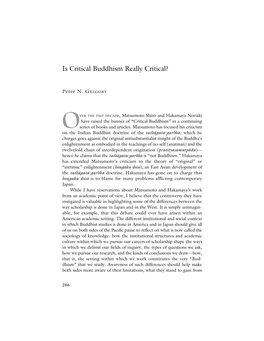 Is Critical Buddhism Really Critical?