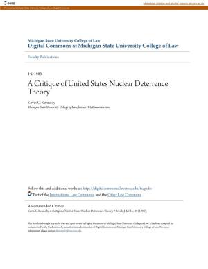 A Critique of United States Nuclear Deterrence Theory Kevin C